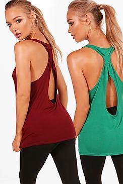 Boohoo Poppy Fit Twist Back 2 Pack Vest Tops