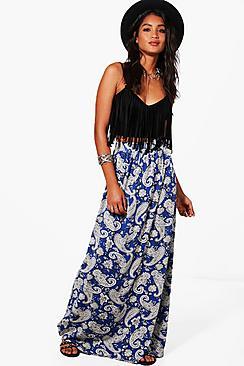 Boohoo Lara Paisley Print Floor Sweeping Maxi Skirt