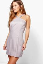 Boohoo Petite Lucy Trim Detail Woven Bodycon Dress Grey