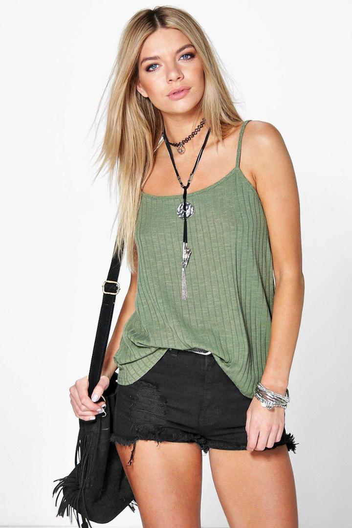 Boohoo Amy Deep Rib Swing Cami Khaki
