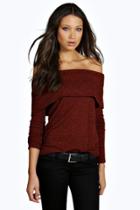 Boohoo Tall Ruby Large Rib Off The Shoulder Top Rust