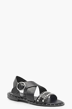 Boohoo Emily Studded Cross Strap Sandals