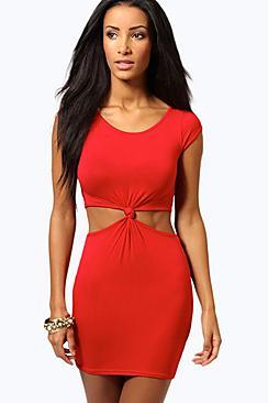 Boohoo Kelly Cutout Side Cap Sleeve Knot Dress