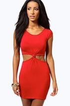Boohoo Kelly Cutout Side Cap Sleeve Knot Dress