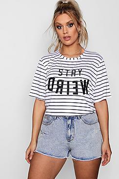 Boohoo Plus Rosie Stripe Slogan Jersey Tee