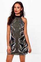 Boohoo Boutique Ari Embellished High Neck Shift Dress