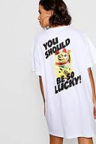 Boohoo Lucky Cat Back Print Oversized T-shirt Dress