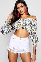 Boohoo Isla Printed Shirred Cross Over Top