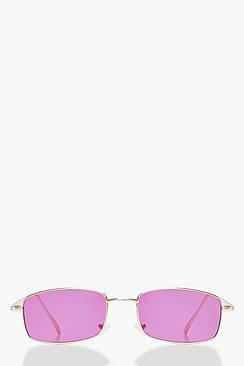 Boohoo Pink Lens Rectangle Skinny Sunglasses