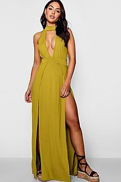 Boohoo Plunge Front Split Maxi Dress