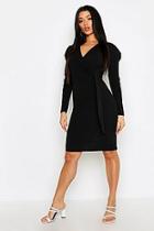Boohoo Volume Sleeve Wrap Midi Dress
