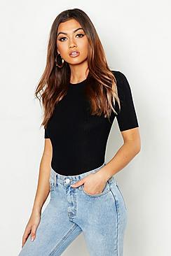 Boohoo Rib Knit Short Sleeve Top