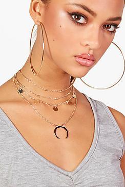 Boohoo Sarah Layered Choker Coin & Horn Necklace