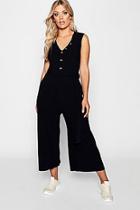 Boohoo Plus Ribbed Button Culotte Jumpsuit