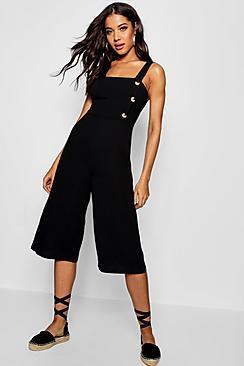 Boohoo Linen Horn Button Culotte Jumpsuit