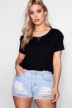 Boohoo Plus Terri Shoulder Frill Basic Length Tee
