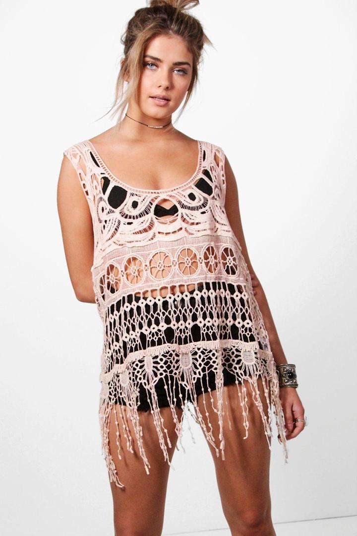 Boohoo Amy Crochet Tank Top Pink