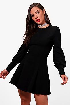 Boohoo Lara Blouson Sleeve Seam Detail Skater Dress