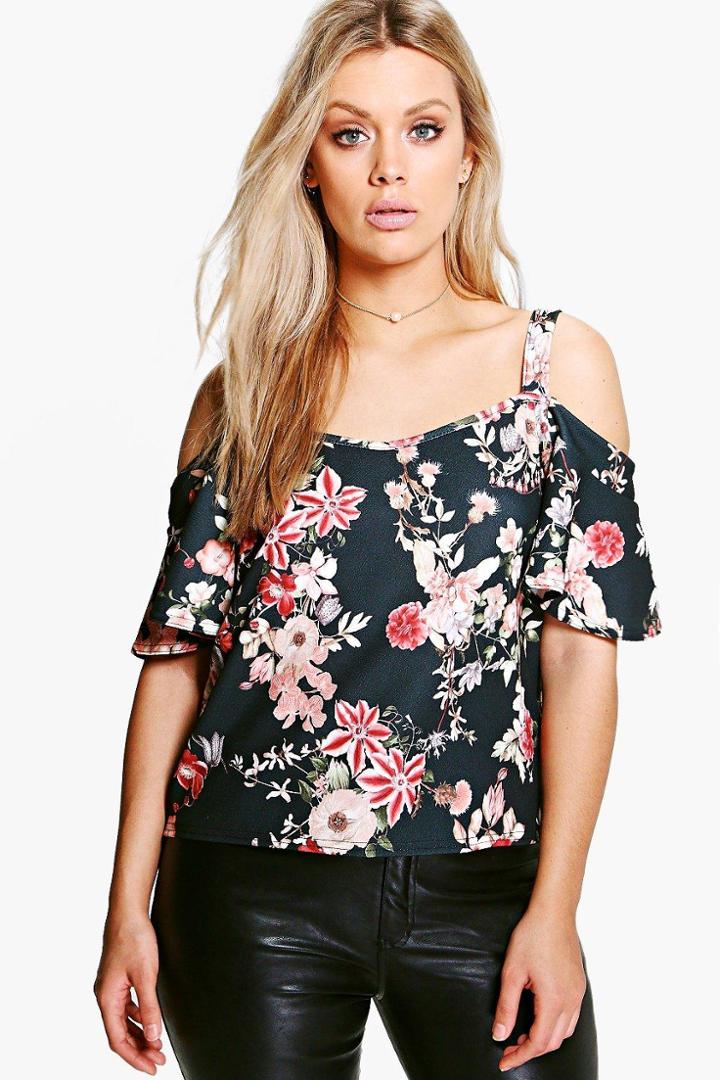Boohoo Plus Leanne Bardot Strap Detail Floral Top Multi