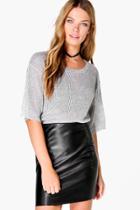 Boohoo Charlotte Short Sleeve Metallic Knit Top Silver