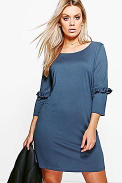 Boohoo Plus Dena Ruffle Sleeve Shift Dress