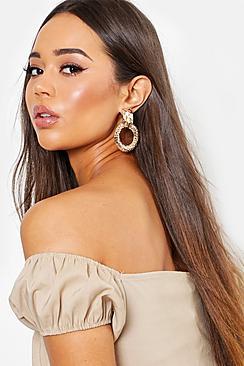 Boohoo Rectangle Stud Hammered Circle Earrings
