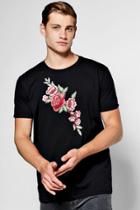 Boohoo Floral Embroidered T-shirt Black