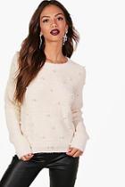 Boohoo Mia All Over Pearl Embellished Jumper