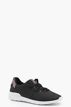 Boohoo Scarlett Leather Effect Lace Up Sports Trainers