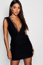 Boohoo Lace Plunge Neck Panelled Bodycon Dress