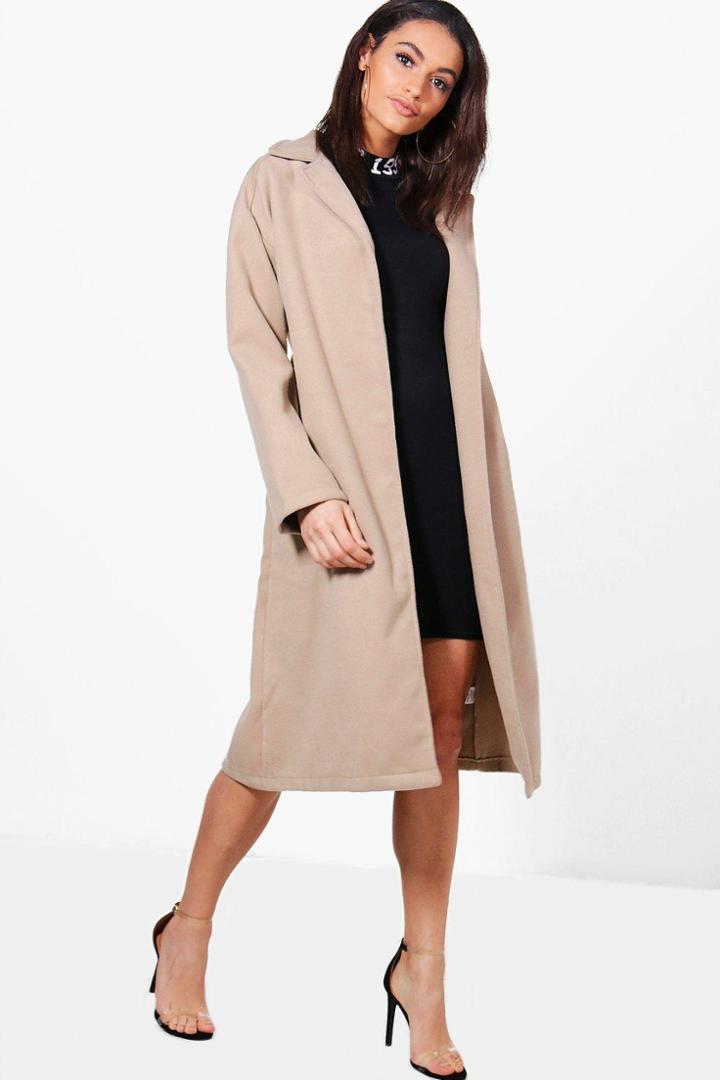 Boohoo Imogen Belted Wool Look Coat Stone