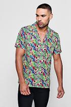 Boohoo Neon Floral Print Revere Short Sleeve Shirt