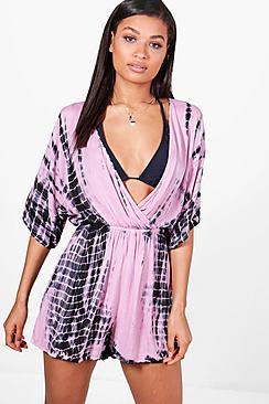 Boohoo Amelie Tie Dye Beach Playsuit