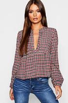 Boohoo Check Plunge Woven Smock Top