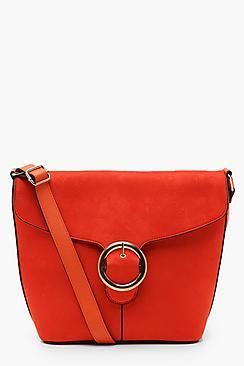 Boohoo Ava Suedette Ring Buckle Bucket Cross Body