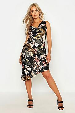 Boohoo Plus Cheetah Print Cowl Asymemtric Midi Dress