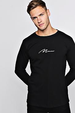 Boohoo Man Signature L/s Longline Curve Hem Tee