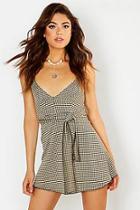Boohoo Pinafore Dress With Swing Skirt & Tie