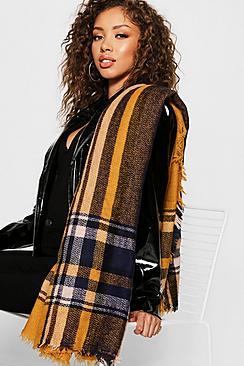 Boohoo Preppy Mustard Check Woven Scarf
