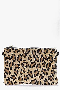 Boohoo Heidi Faux Leopard Pony Clutch Bag