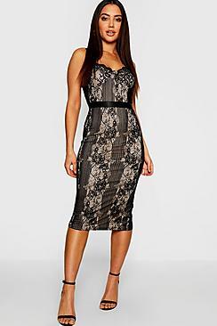 Boohoo Eyelash Lace Detail Midi Dress