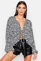 Boohoo Woven Snake Batwing Tie Blouse