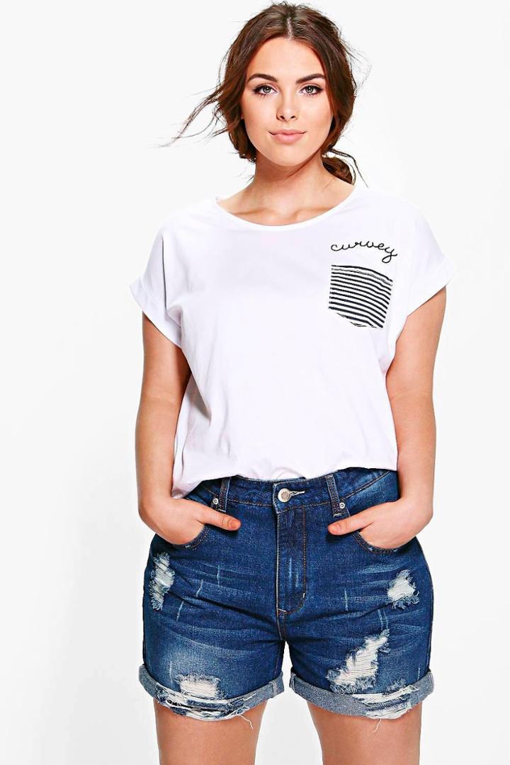 Boohoo Plus Mindy Turn Up Denim Short Blue