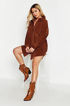 Boohoo Petite Raw Edge Oversized Cord Shirt