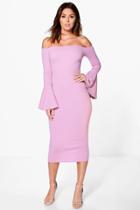 Boohoo Lana Off Shoulder Flared Sleeved Midi Dress Lilas