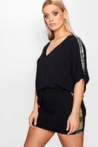 Boohoo Plus Kelly Camo Striped V Neck Top