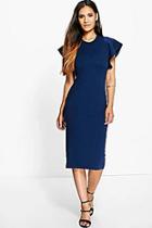 Boohoo Maisie Frill Sleeve Tailored Bodycon Midi Dress