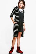 Boohoo Savannah Stripe Longline Hooded Cardigan Black