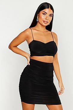 Boohoo Petite Ruched Top & Skirt Co-ord