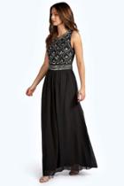 Boohoo Boutique Boutique Crina Embellished Top Chiffon Maxi Dress Black